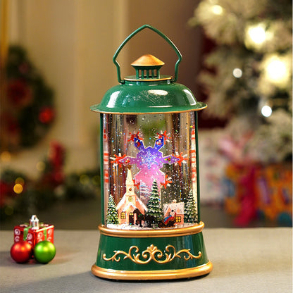 Green Lantern with Musical and Rotating Glitter Water Lights, Christmas home décor and decoration