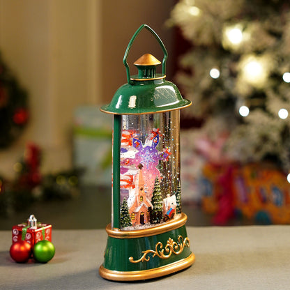 Green Lantern with Musical and Rotating Glitter Water Lights, Christmas home décor and decoration