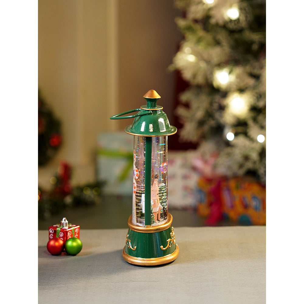 Green Lantern with Musical and Rotating Glitter Water Lights, Christmas home décor and decoration