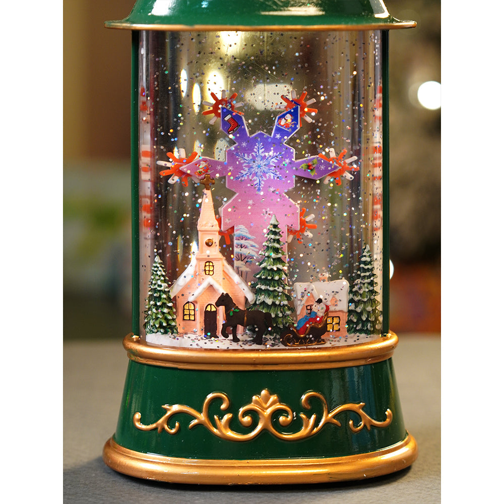 Green Lantern with Musical and Rotating Glitter Water Lights, Christmas home décor and decoration