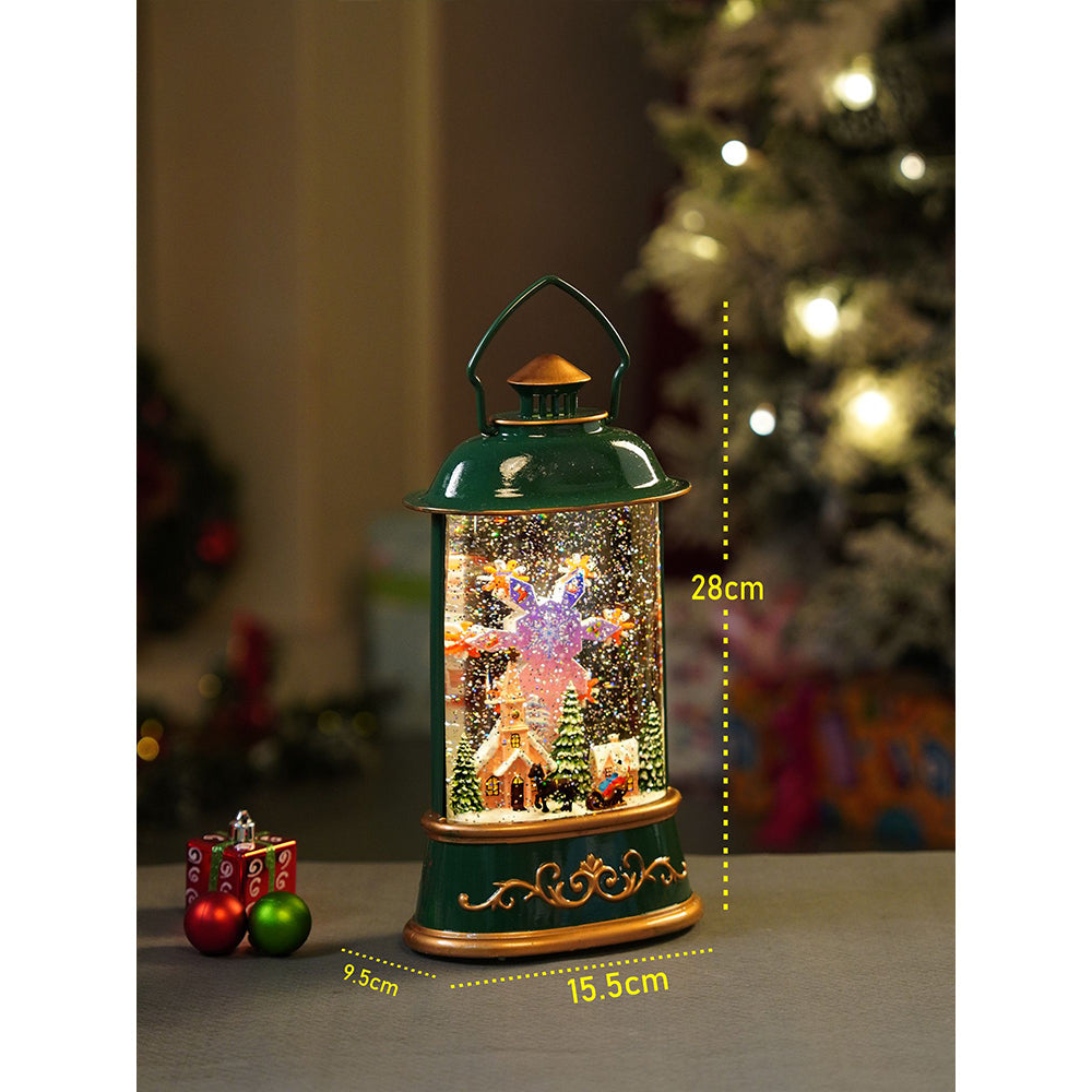 Green Lantern with Musical and Rotating Glitter Water Lights, Christmas home décor and decoration