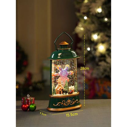 Green Lantern with Musical and Rotating Glitter Water Lights, Christmas home décor and decoration