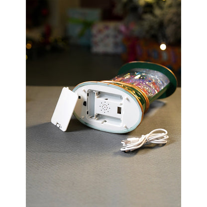 Green Lantern with Musical and Rotating Glitter Water Lights, Christmas home décor and decoration