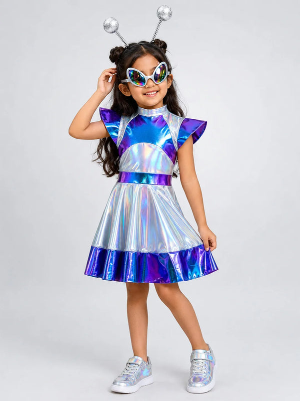 Holographic Alien Girl, Kids Halloween Costume Fancy Dress Up