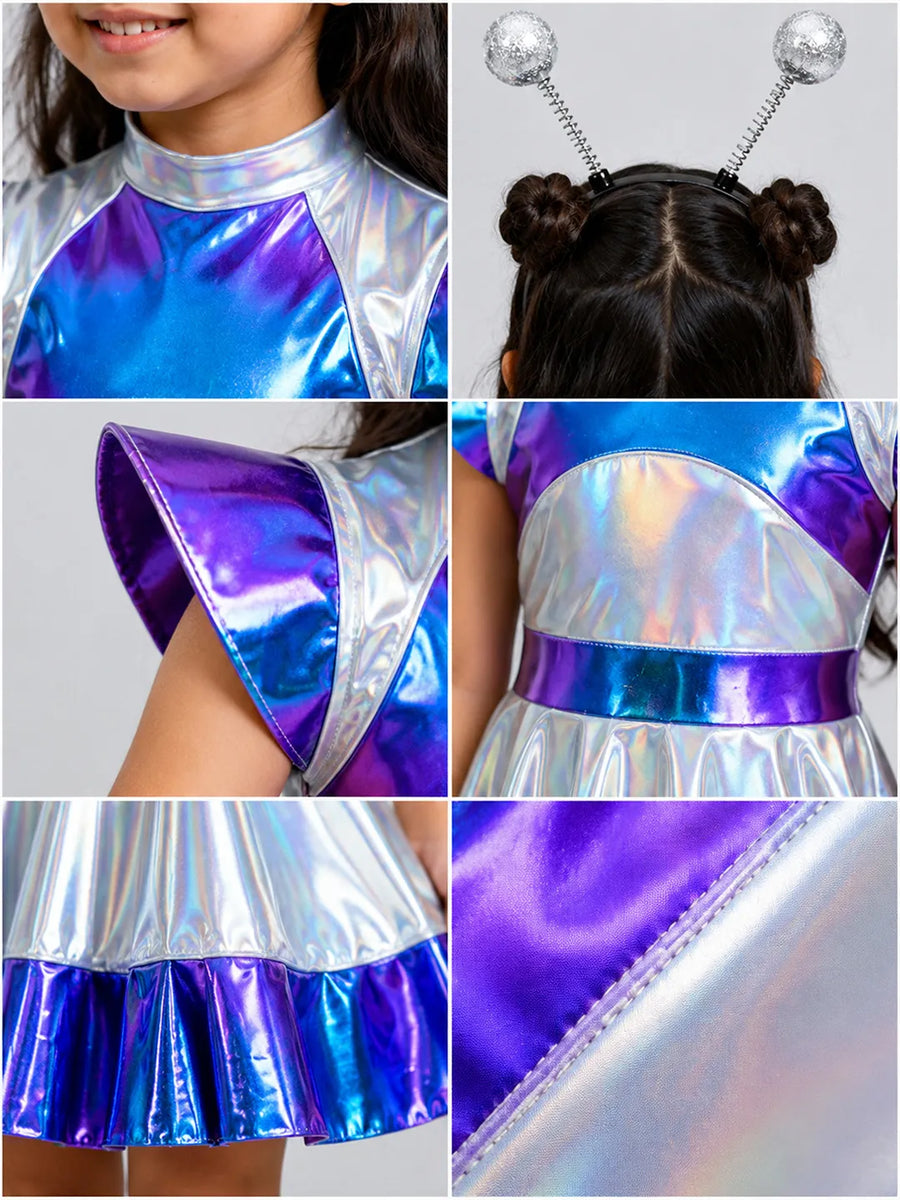 Holographic Alien Girl, Kids Halloween Costume Fancy Dress Up