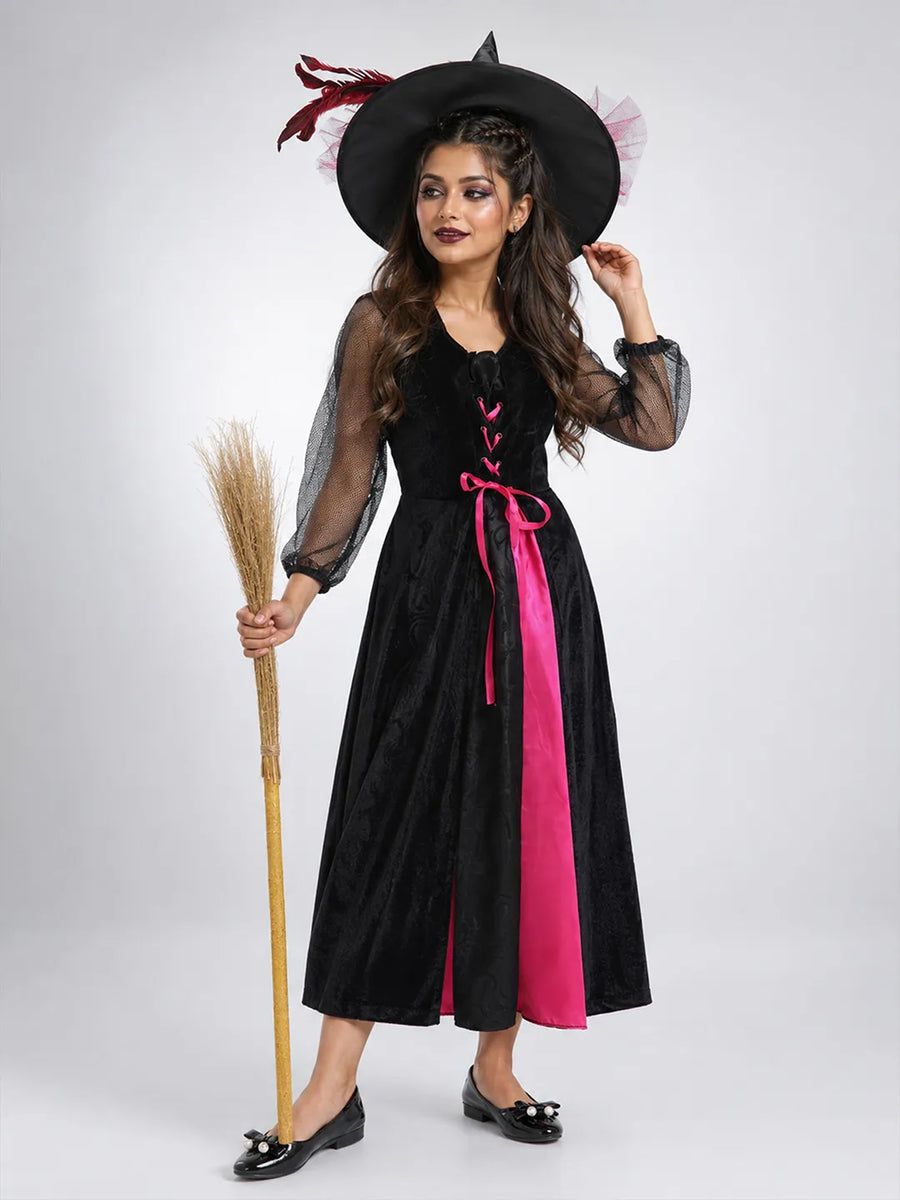 Black & Pink Witch Adult Halloween Costume Fancy Dress Up