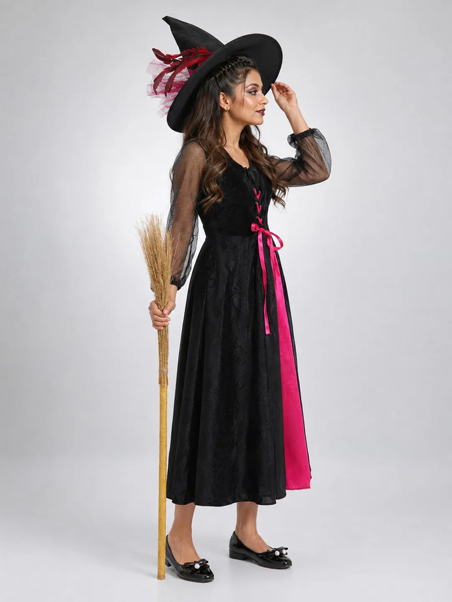Black & Pink Witch Adult Halloween Costume Fancy Dress Up
