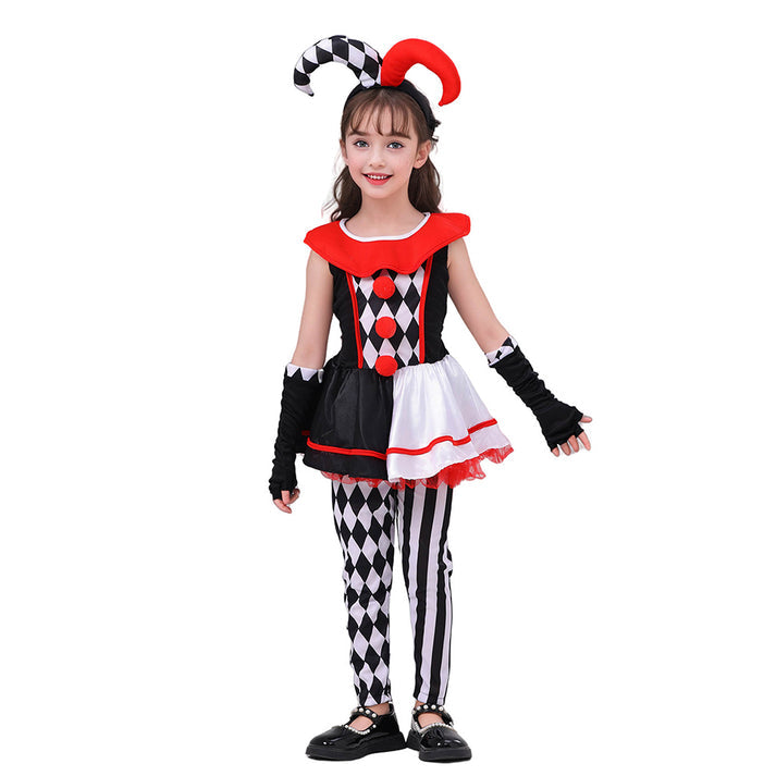 Little Surprise Box, Black & White checkered Joker Jester, Kids Halloween Costume Dress Up-4-6Y