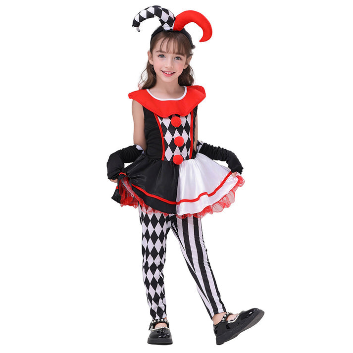 Little Surprise Box, Black & White checkered Joker Jester, Kids Halloween Costume Dress Up-4-6Y