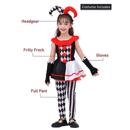 Little Surprise Box, Black & White checkered Joker Jester ,Kids Halloween Costume Dress Up-11-12Y