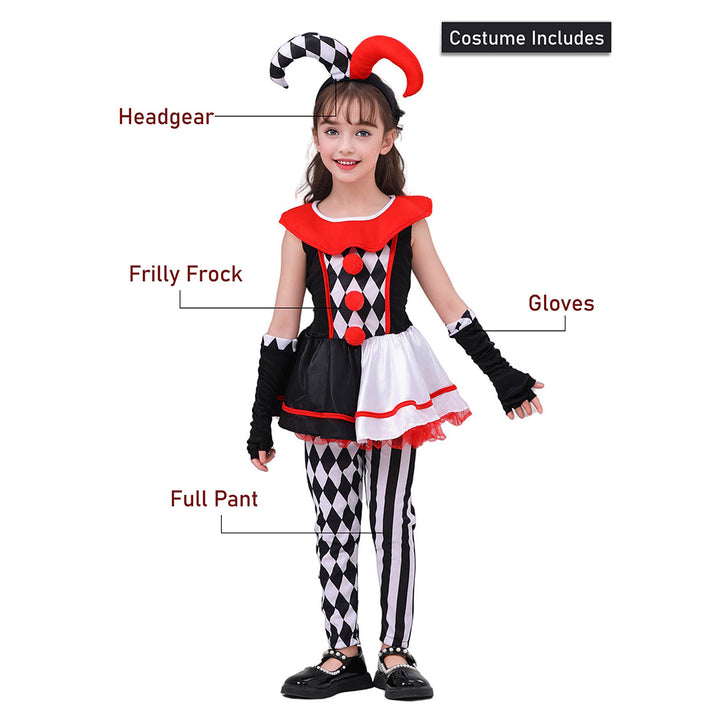 Little Surprise Box, Black & White checkered Joker Jester, Kids Halloween Costume Dress Up-4-6Y