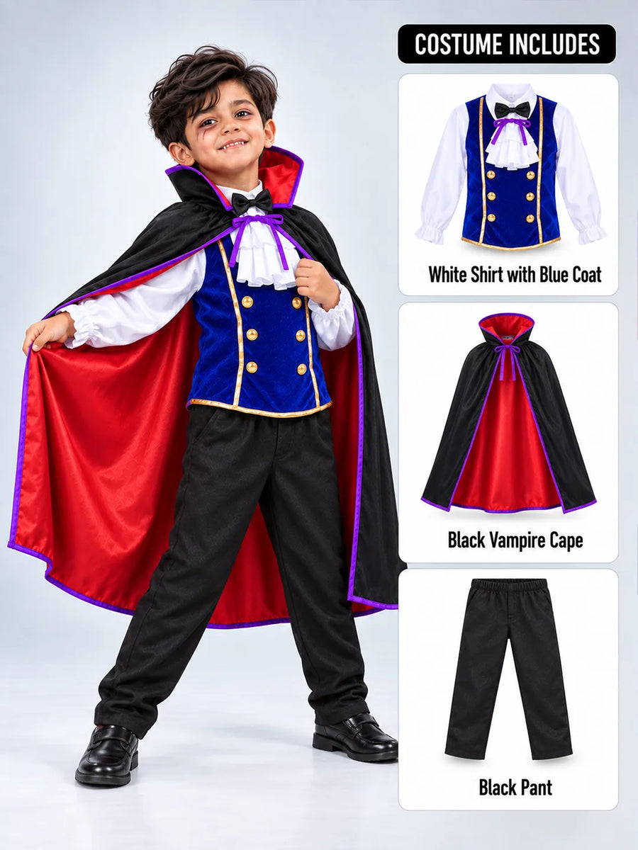 Black & Blue Coat Vampire, Kids Halloween Costume Fancy Dress Up