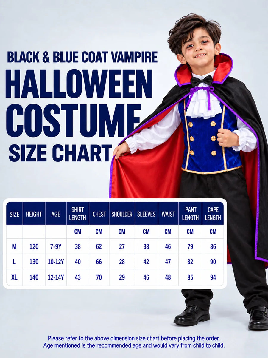 Black & Blue Coat Vampire, Kids Halloween Costume Fancy Dress Up