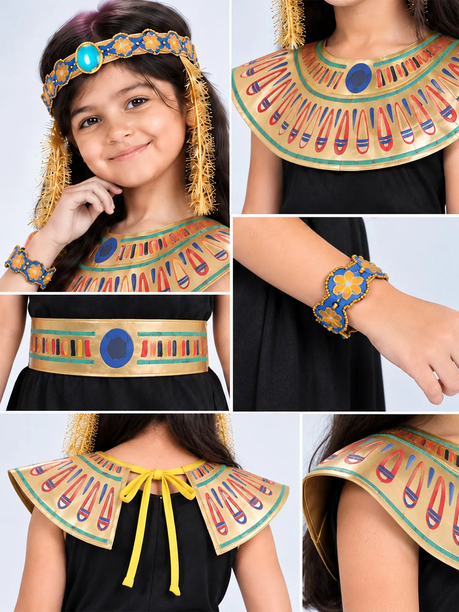 Black & Gold Egyptian Pharaoh Girl, Kids Halloween Costume Fancy Dress Up