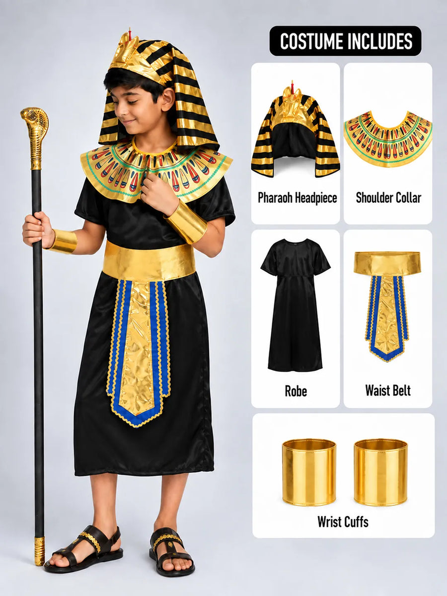 Black & Gold Egyptian Pharaoh Boy, Kids Halloween Costume Fancy Dress Up