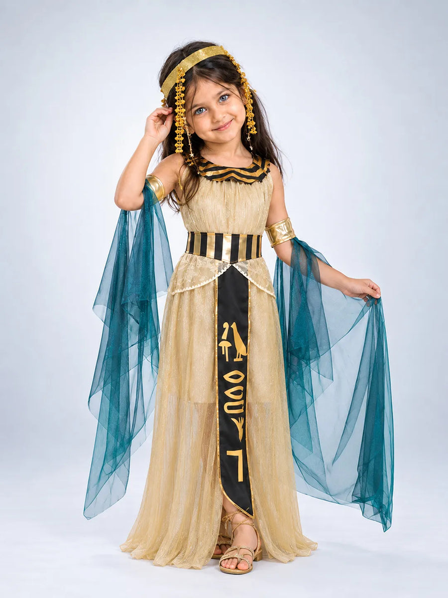 Gold & Green Egyptian Girl, Kids Halloween Costume Fancy Dress Up