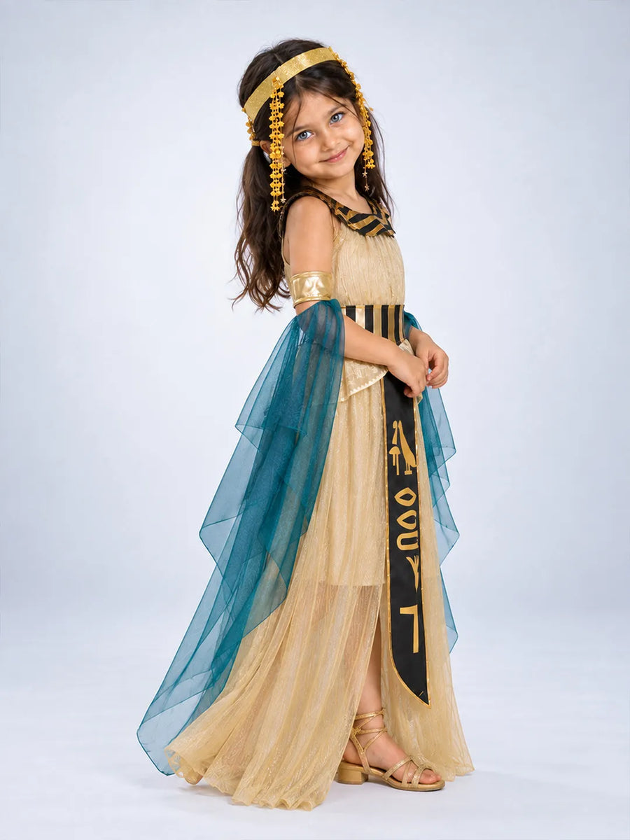 Gold & Green Egyptian Girl, Kids Halloween Costume Fancy Dress Up