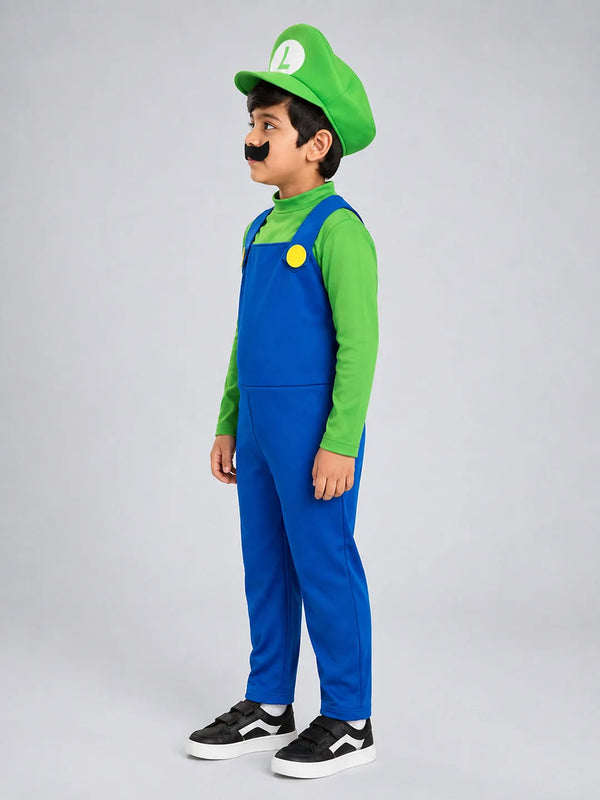 Junior Super Brother Green Plumber, Kids Halloween Costume Fancy Dress Up