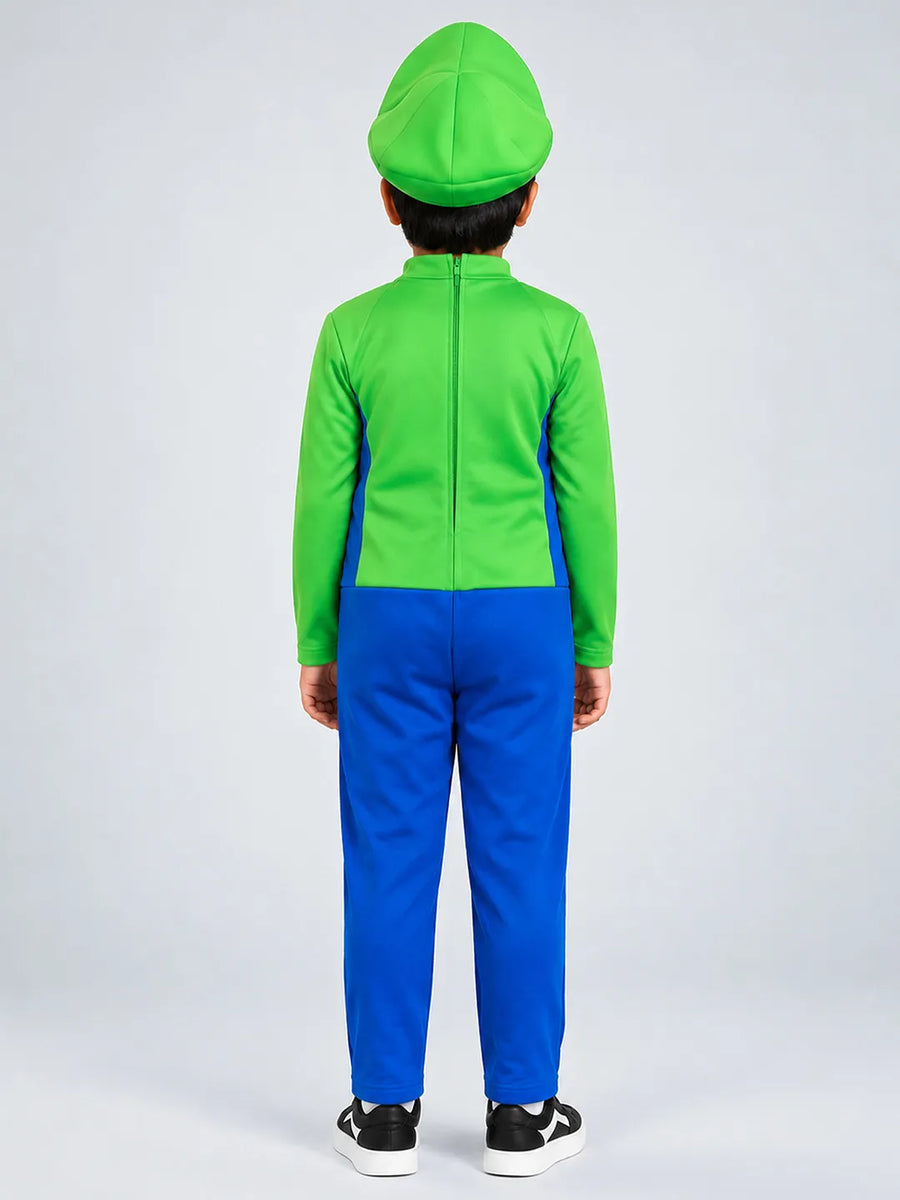 Junior Super Brother Green Plumber, Kids Halloween Costume Fancy Dress Up