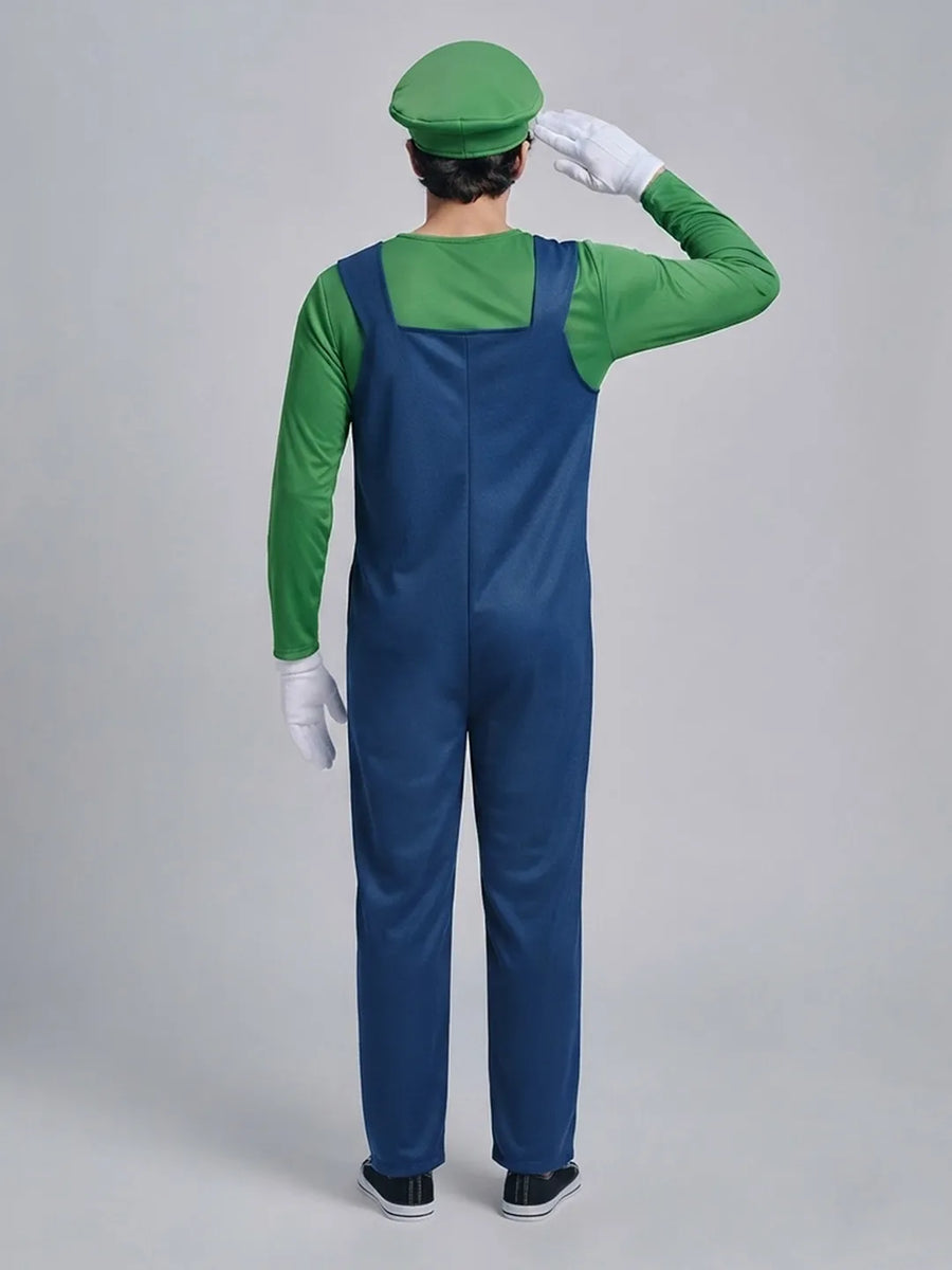 Super Brother Green Plumber Adult Halloween Costume Fancy Dress Up