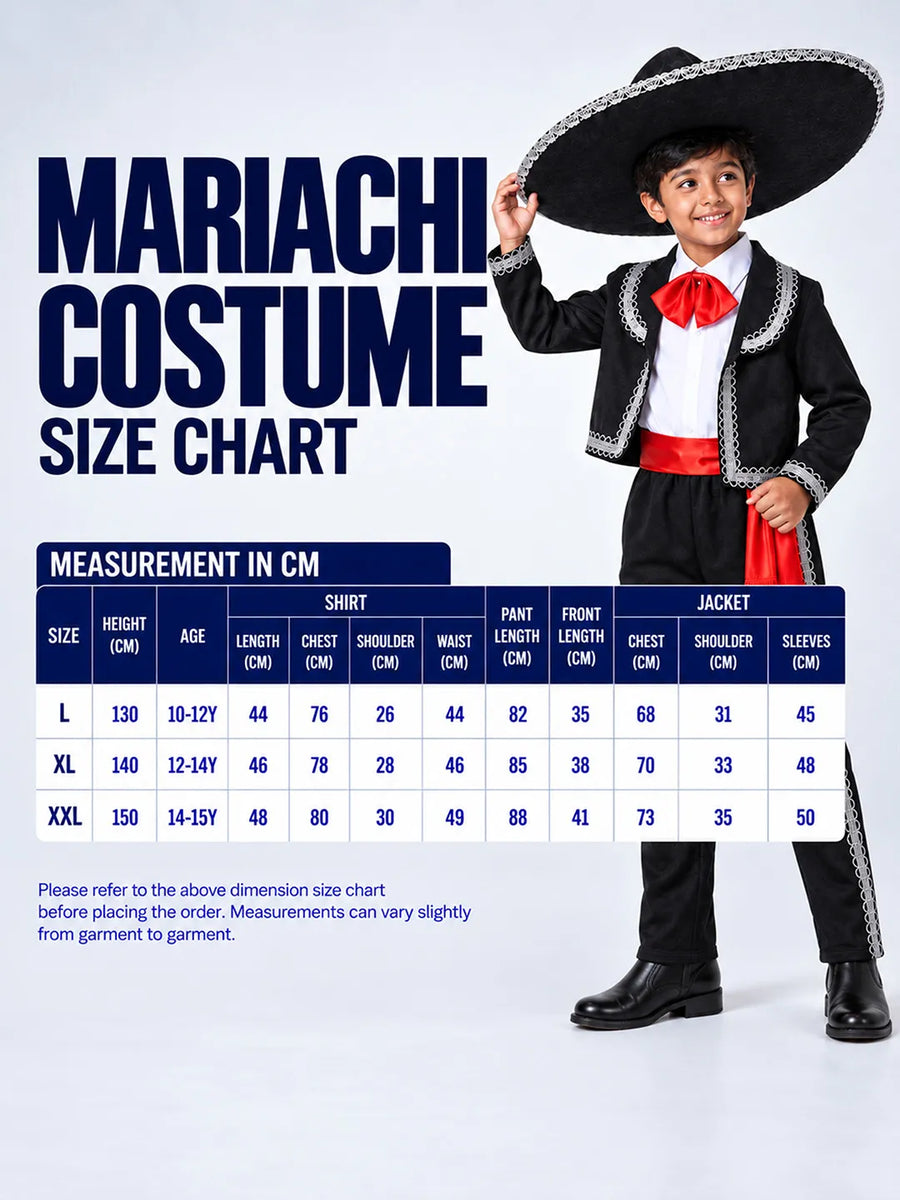 Black & Red Mexican Mariachi Boys, Kids Halloween Costume Fancy Dress Up