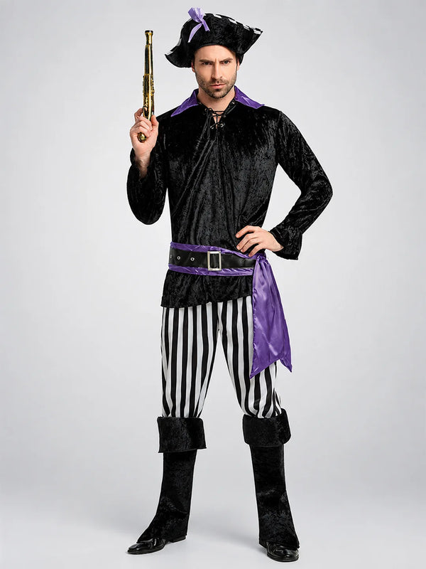 Purple & Black Pirate Adult Halloween Costume Fancy Dress Up