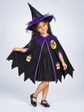 Black & Purple Witch Poncho & Hat set,No Frock included, Kids Halloween Costume Fancy Dress Up