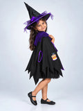 Black & Purple Witch Poncho & Hat set,No Frock included, Kids Halloween Costume Fancy Dress Up