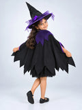 Black & Purple Witch Poncho & Hat set,No Frock included, Kids Halloween Costume Fancy Dress Up