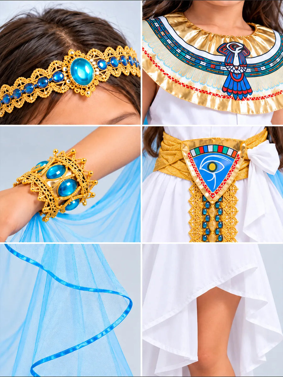 White & Gold Nile Girl, Kids Halloween Costume Fancy Dress Up