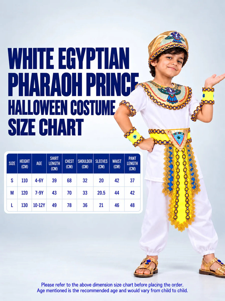 White Egyptian Pharaoh Prince, Kids Halloween Costume Fancy Dress Up