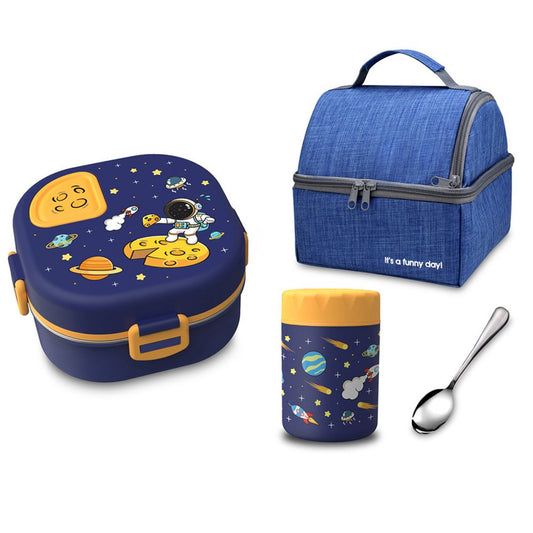 Little Surprise Box, Blue Space Slice 2pcs, Stainless Steel Soup Box and Lunch Box with Bag for Kids