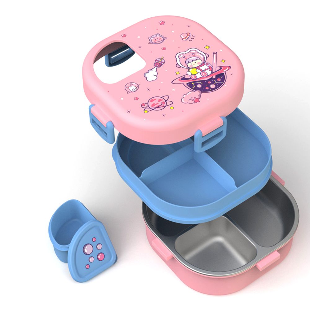 Little Surprise Box, Pink Space Slice 2pcs, Stainless Steel Soup Box and Lunch Box with Bag for Kids