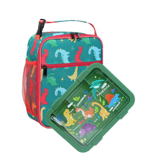 Little Surprise Box, 2 pcs Dino Lunchbag & 5 section Lunch box for Kids