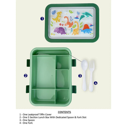 Little Surprise Box, 2 pcs Dino Lunchbag & 5 section Lunch box for Kids