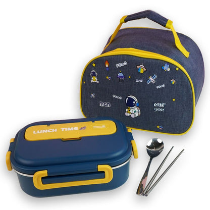 Little Surprise Box, Blue Lunch Time 2 pcs Stainless Steel Kids Lunch Box with matching Lunch Bag