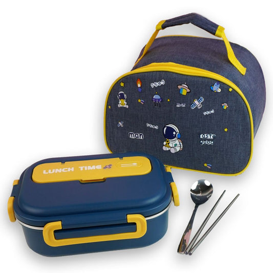 Little Surprise Box, Blue Lunch Time 2 pcs Stainless Steel Kids Lunch Box with matching Lunch Bag