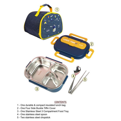 Little Surprise Box, Blue Lunch Time 2 pcs Stainless Steel Kids Lunch Box with matching Lunch Bag