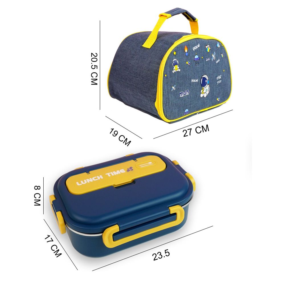 Little Surprise Box, Blue Lunch Time 2 pcs Stainless Steel Kids Lunch Box with matching Lunch Bag