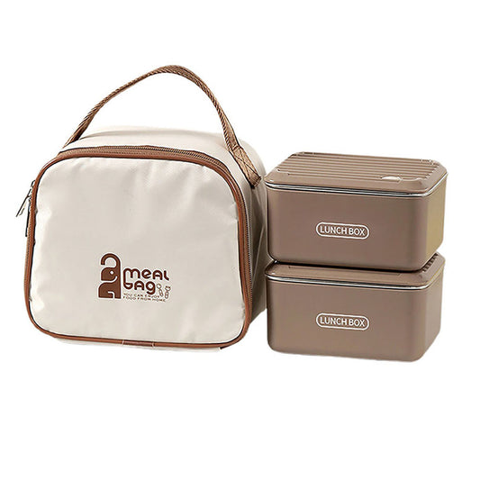 Little Surprise Box , Coffee color 2pcs Bento Stainless Steel Lunch Box Container set with insulated Matching lunch Bag for Kids & Adults