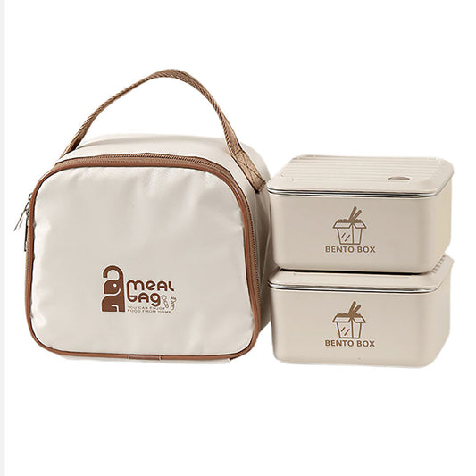 Little Surprise Box, Cream2pcs Bento Stainless Steel Lunch Box Container set with insulated Matching lunch Bag for Kids & Adults
