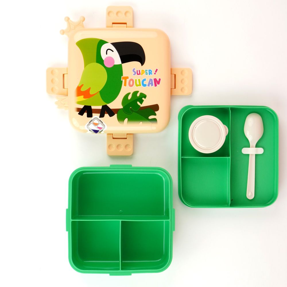 Little Surprise Box, Cream Toucan 2 decker Tiffin/Lunch and Snack Box for Kids