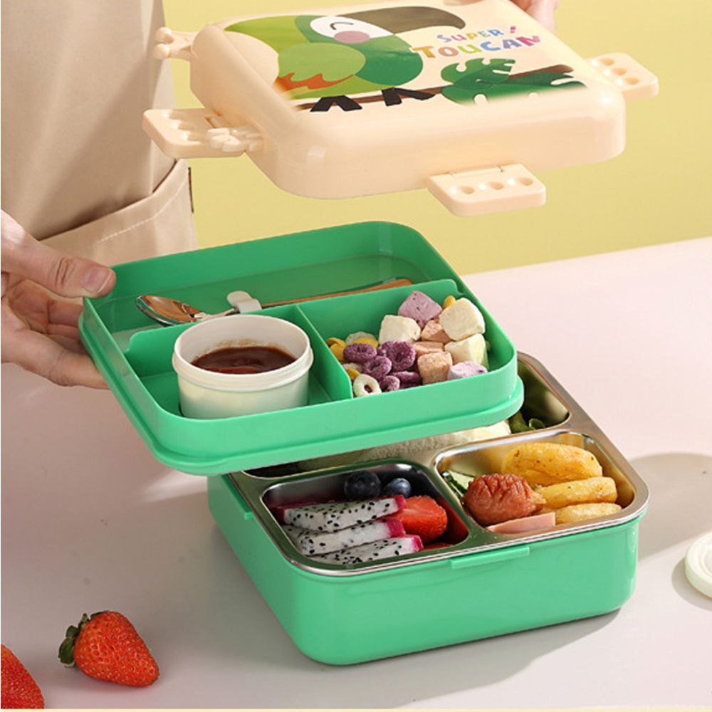 Little Surprise Box, Cream Toucan 2 decker Tiffin/Lunch and Snack Box for Kids