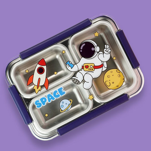 Little Surprise Box, Floating Astronaut Blue Stainless Steel Kids Lunch Box