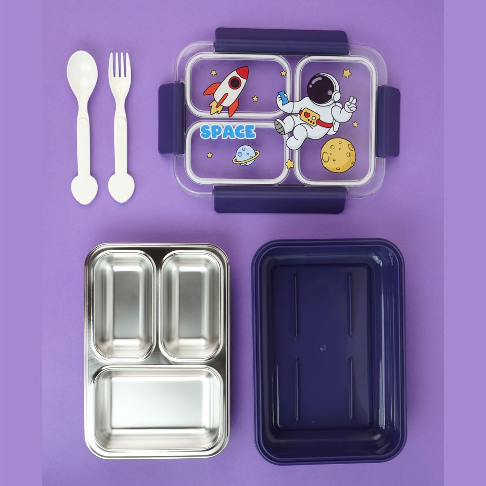 Little Surprise Box, Floating Astronaut Blue Stainless Steel Kids Lunch Box
