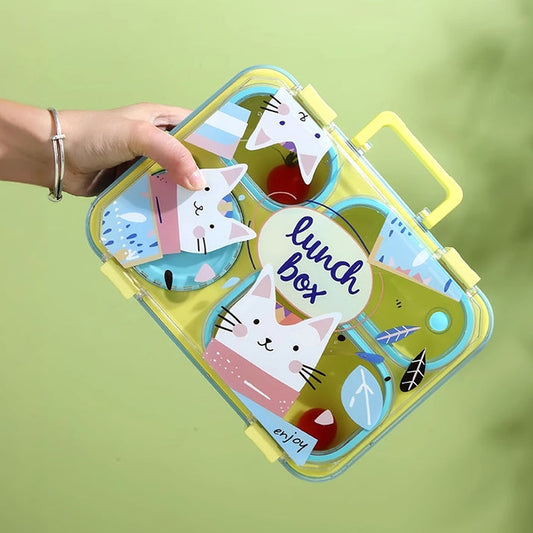 Little Surprise Box, Mint & Fluro Meow Compact Tiffin Lunch Box for Kids