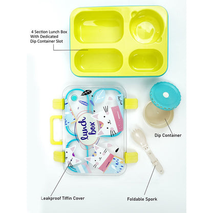 Little Surprise Box, Mint & Fluro Meow Compact Tiffin Lunch Box for Kids