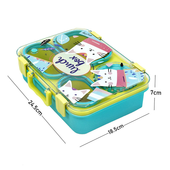 Little Surprise Box, Mint & Fluro Meow Compact Tiffin Lunch Box for Kids