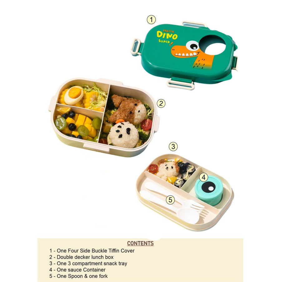 Little Surprise Box, Green Big Eye Dino 2 decker Lunch Box for Kids
