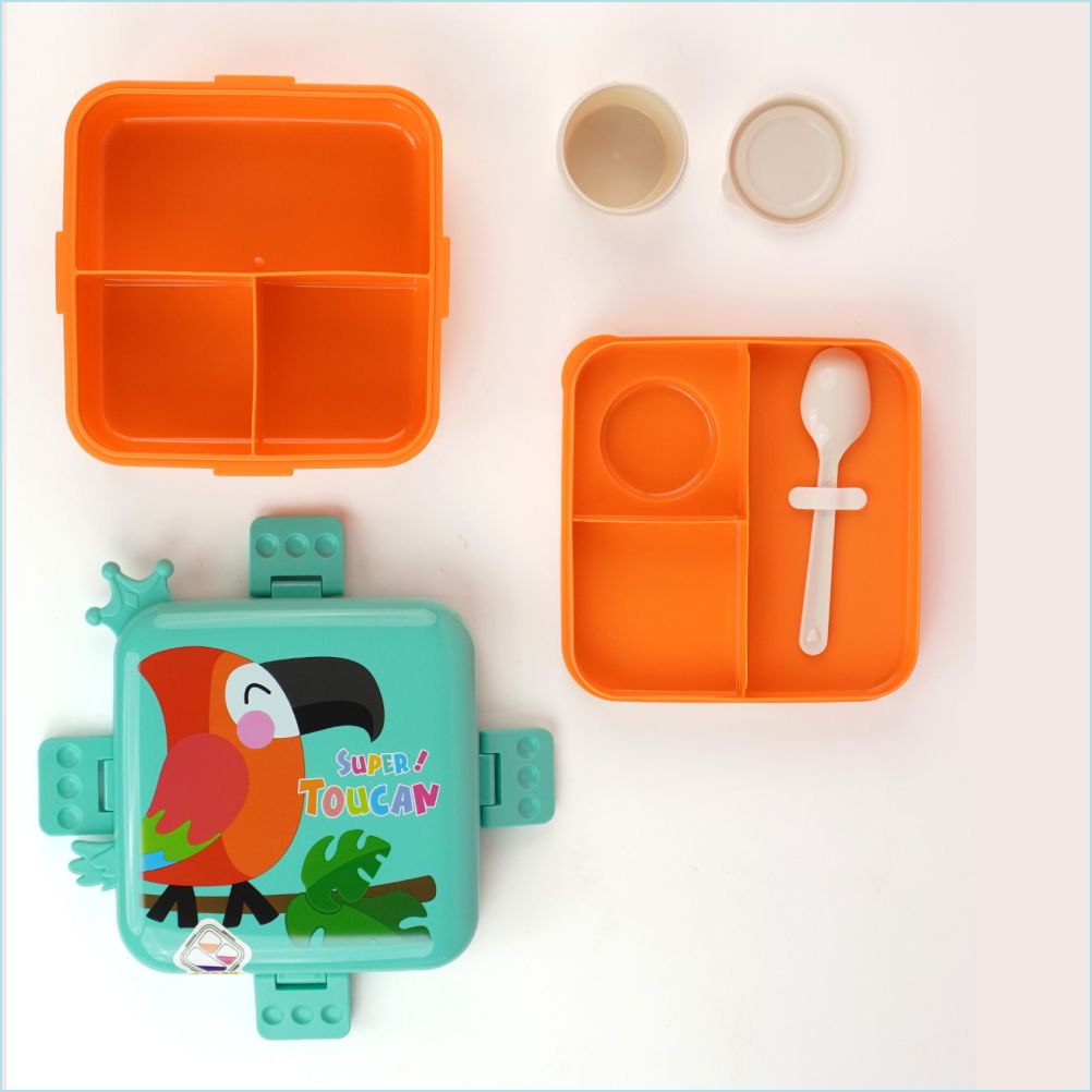 Little Surprise Box, Orange Toucan 2 decker Tiffin/ Lunch and Snack Box for Kids